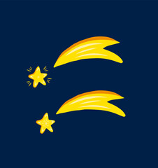 Shooting stars icon. Comet tail or star trail. Christmas yellow star. Dream and success.