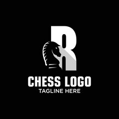Letter R Horse Chess Logo Design Template Inspiration, Vector Illustration.