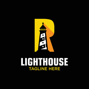 Letter R Lighthouse Logo Design Template Inspiration, Vector Illustration.