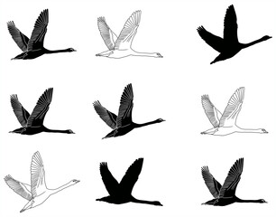 monochrome pattern tiles of geese on the migration journey