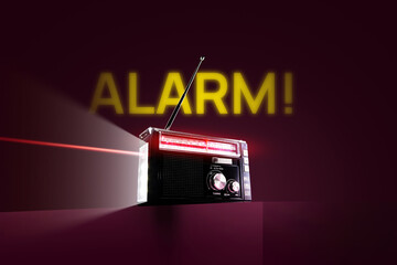 stock photo of warning radio receiver in nuclear fallout time during nuclear war. multitool...