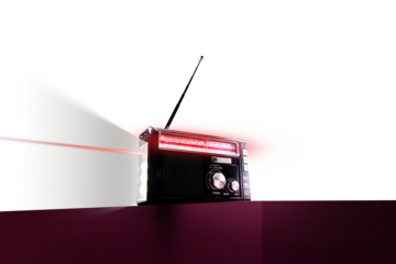 stock photo of warning radio receiver in nuclear fallout time during nuclear war. multitool receiver with lights