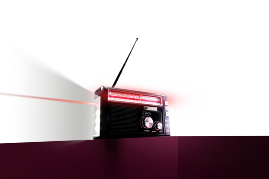stock photo of warning radio receiver in nuclear fallout time during nuclear war. multitool receiver with lights - Powered by Adobe
