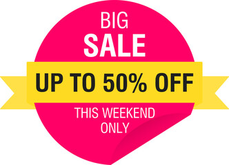 Sale tags and labels. Big sale banner. 50 percent off. Shopping stickers and badges mockup. Illustration