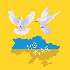Ukraine no war, map with flag and pigeons