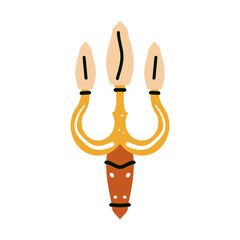 Neptune Trident Vector. Poseidon Weapon. Pitchfork Sharp Fork Object. Isolated On White Background.