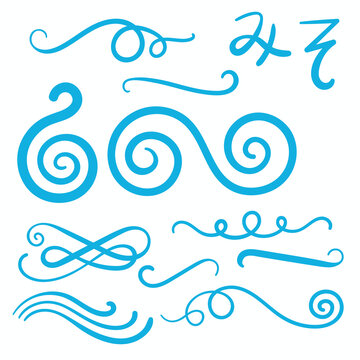 Blue Swirls and Swooshes Vector Accent Line Work