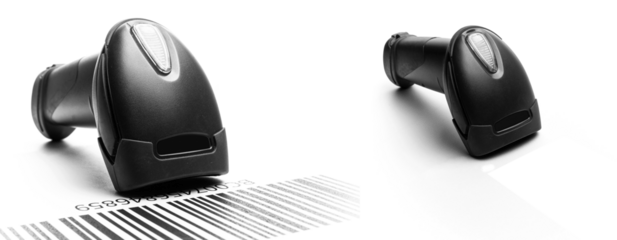 Bar code scanner. Reader laser scanner for warehouse. Retail lab