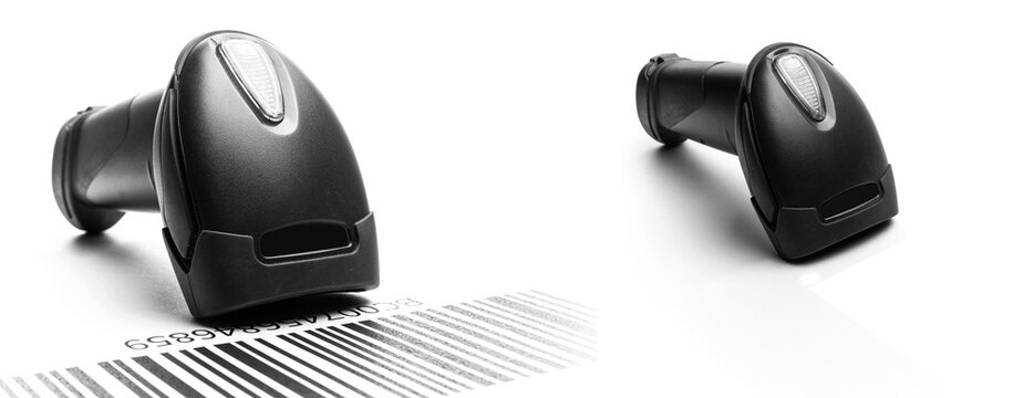 Bar code scanner. Reader laser scanner for warehouse. Retail lab