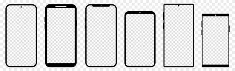 Smartphones with transparent screens. Device front view. Vector illustration isolated on transparent background - obrazy, fototapety, plakaty