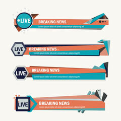 Set collection vector of Broadcast News Lower Thirds Template layout design.  Suitable for Headline news titles, Sports games on television, Video, and media channel.