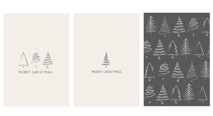 CHRISTMAS VECTOR CARDS. Minimalist xmas cards with beige background. Vector christmas templates. Corporate Christmas card and invitation. 