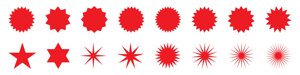 Retro stars, sunburst. Red beams firework. Design elements. Best for sale sticker, price tag, quality mark. Flat vector illustration Isolated on white background.