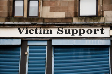 Victim support help sign, offering help and support to victims of crime