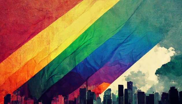 LGBTQ+ abstract illustration, geometric shapes, fabric, flag, paper, wood texture, gay pride colors, rainbow, diversity, inclusion, gay, homosexual, queer, transgender. concept art, background