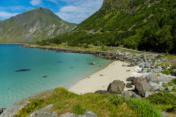 Beautiful sandy beach in Lofoten, Norway