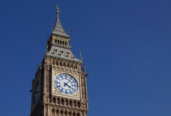 A closeup of Big Ben, more formally known as the Queen Elizabeth Tower at the Houses of Parliament in Westminster, London, UK. 