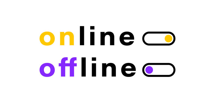 Online and offline button with switch. Design for web site, mobile app and browser. Vector illustration