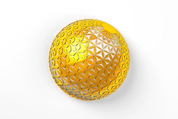 Abstract creative modern gold and white 3D three-dimensional sphere background with collapsing into many different triangles around the layer. 3d illustration.