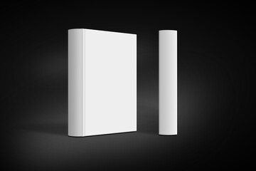3D illustration. White thick books isolated on black background