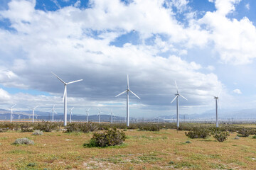 wind generators on a green hill at Whitewater near San Francisco
