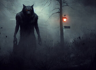 halloween night scene werewolf
