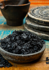 Black sea salt close up, add drama and style to your meals by sprinkling on some Cyprus Black Salt shiny black pyramid-shaped crystals
