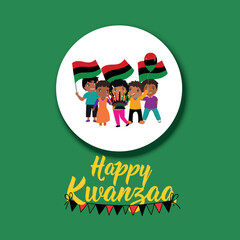 Happy Kwanzaa. African American holidays card. Traditional Kwanzaa symbols. Happy kids
