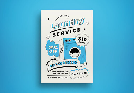 Blue Flat Design Laundry Services Flyer Layout