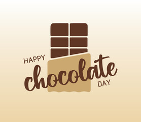 Vector Happy World Chocolate Day. Handwritten text, calligraphy. Chocolate bar illustration. For print, card, poster, social media.