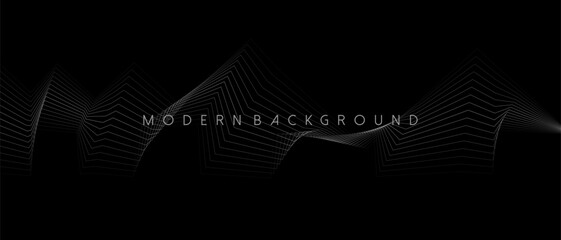 Black background abstract geometric and wavy lines design. Vector illustration