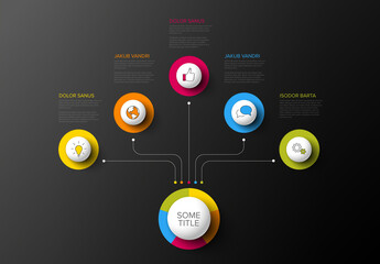 Simple Dark Infographic with Six Sphere Elements and Icons