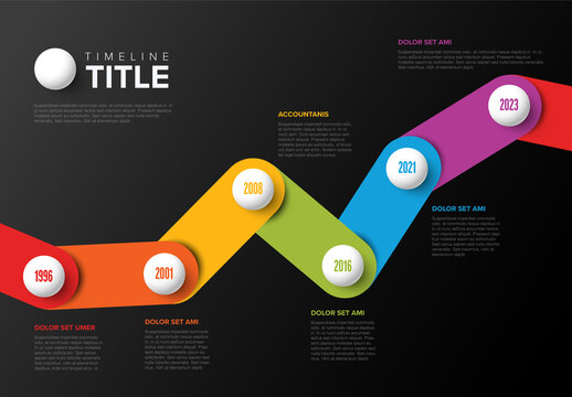 Timeline Template with Color Stripes on Dark Background