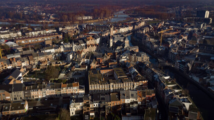 Aerial view of downtown Dendermonde, in East Flanders, Belgium