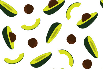 Seamless pattern of avocado with pit and slice.