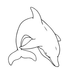 Linear sketch of an aquatic mammal dolphin.Vector graphics.