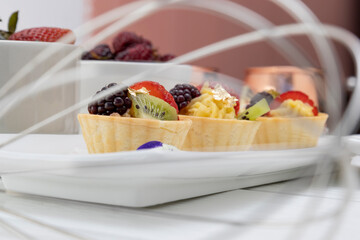 sweet dessert with fresh and organic fruits, cafe table and lifestyle, delicious snacks, food in studio, wallpaper