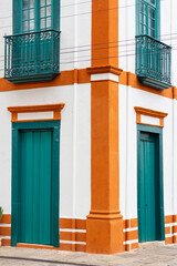 Traditional colonial architecture on Brazil. Beautiful colored buildings. Touristic destination....
