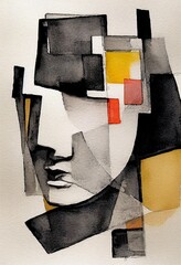 Abstract portrait illustration digital art face person background artwork 
minimal expressionism textured watercolor style graphic design character 