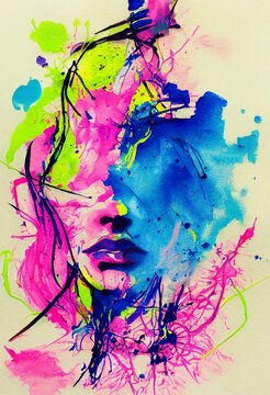 Abstract Female Portrait Illustration Digital Art Face Person Background Artwork 
Minimal Expressionism Textured Watercolor Style Graphic Design Character 