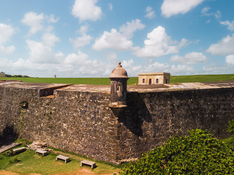 San juan el morro garita old wall fortress landscape from the Caribbean puerto rico tropical island