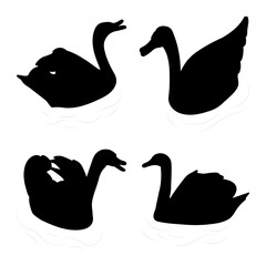 Swans floating silhouettes design. Goose, geese. Wild birds