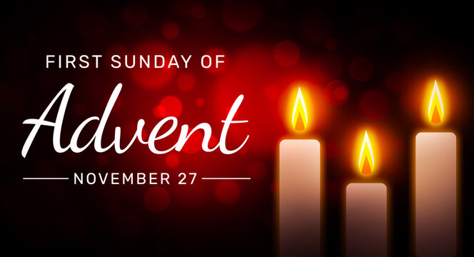 First Sunday of Advent Wallpaper with Rose red bokeh blur lights and candles on the side. Advent Sunday background