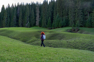 Woman hiker in the forest