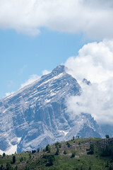 a large mountain in the background