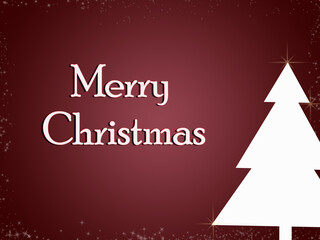 Merry Christmas and christmas tree. Red background with snowflakes. White stars. Christmas concept. Illustration