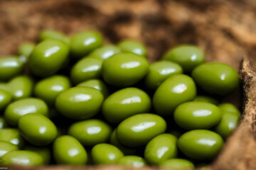 green olives, a source of olive oil, and a breakfast food item