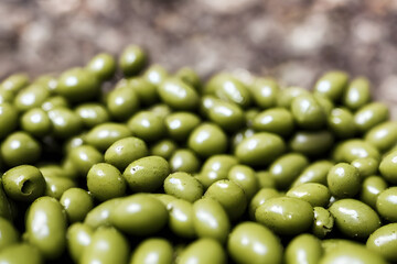 green olives, a source of olive oil, and a breakfast food item