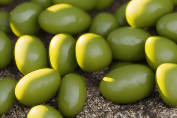 green olives, a source of olive oil, and a breakfast food item