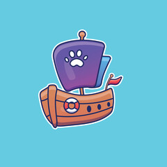 Cute cartoon ship in vector illustration. Isolated object vector. Flat cartoon style